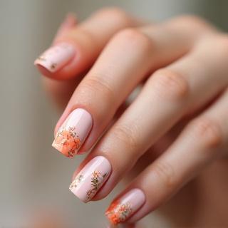 Reka bentuk seni kuku bunga dengan warna peach