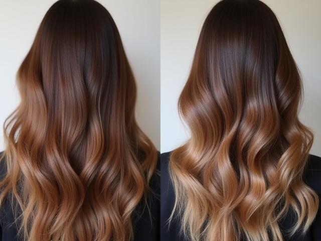 Gambar sebelum dan selepas balayage coklat ash yang menakjubkan.