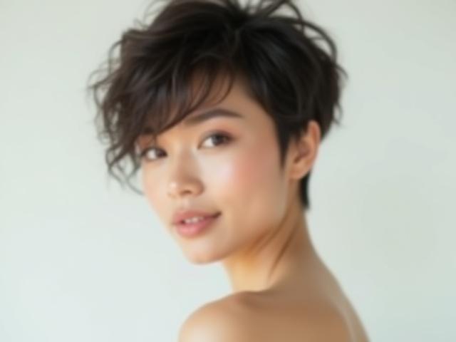 Gambar seorang wanita dengan rambut pendek moden yang baru dipotong.