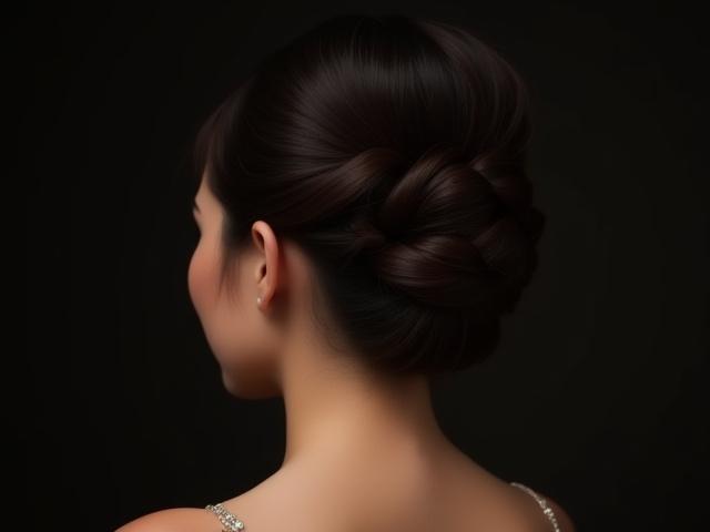 Gambar gaya rambut up-do yang elegan untuk majlis istimewa.