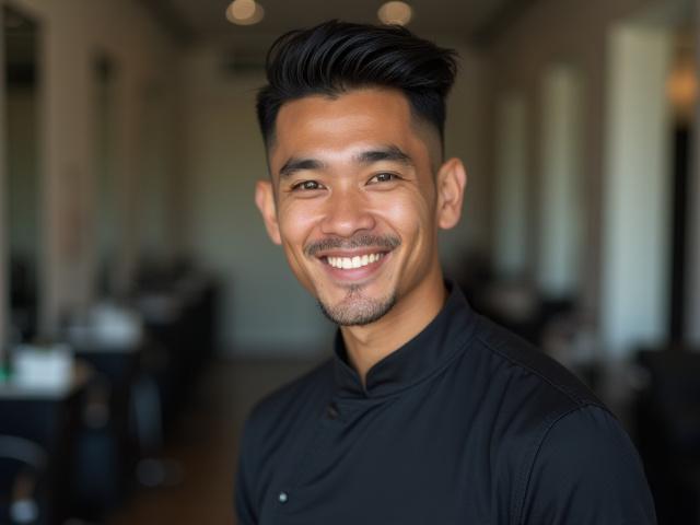 Gambar Stylist Faris, seorang pakar dandanan rambut lelaki dan wanita di Pulau Jelita.