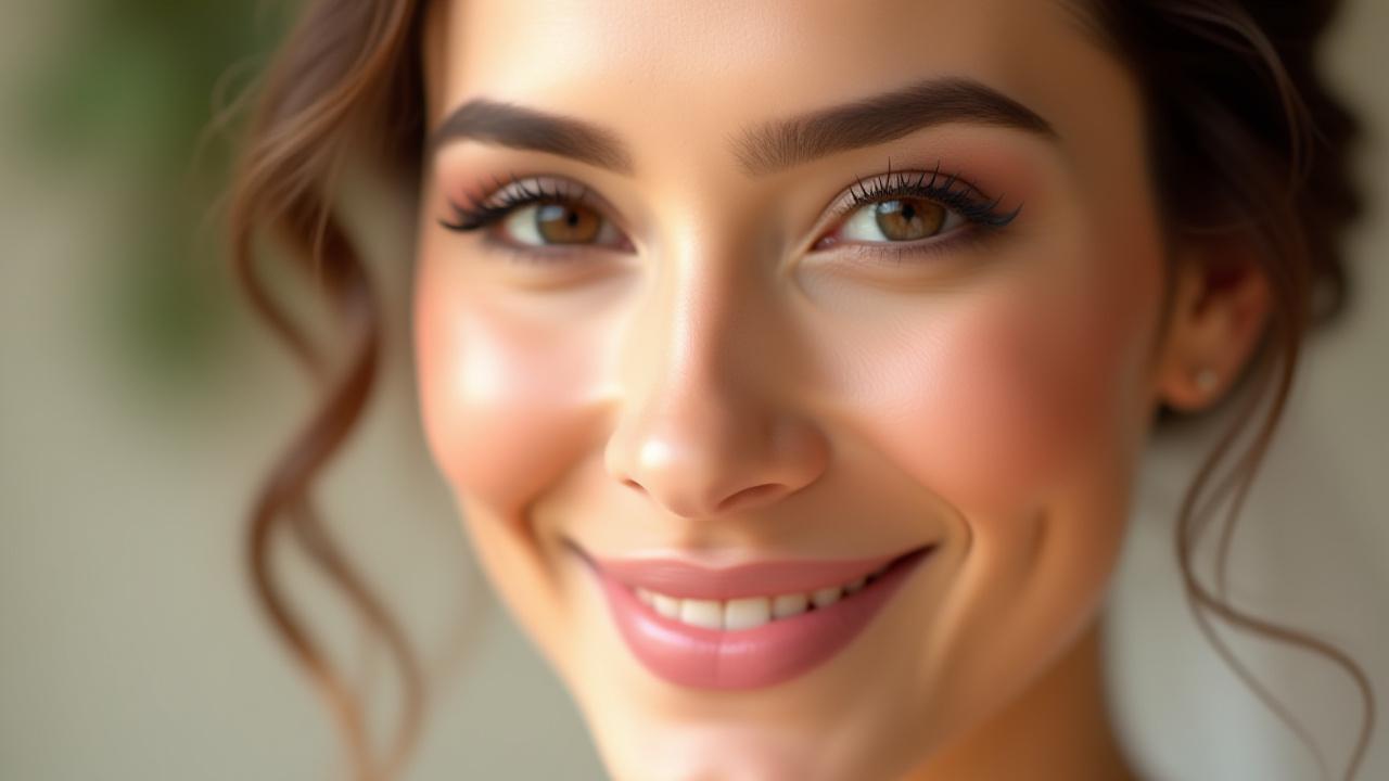 Gambar closeup solekan pengantin yang menawan