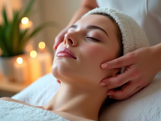 Wanita sedang menikmati rawatan muka yang menenangkan