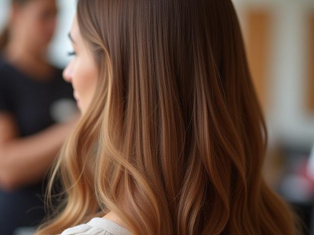 Wanita dengan gaya rambut berkilau sihat