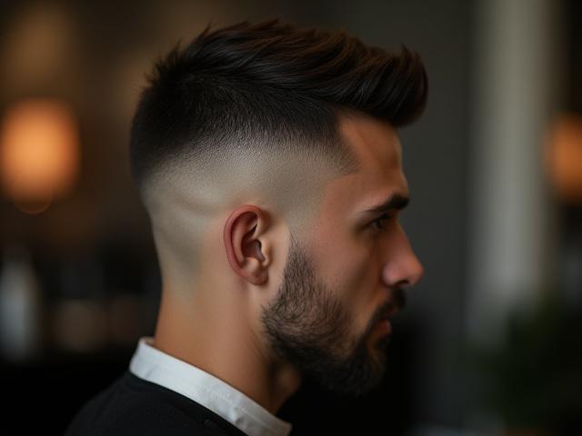 Potongan rambut fade klasik dengan kemasan yang sempurna.