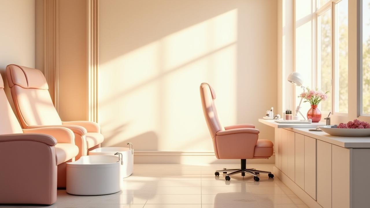 Sudut manikur dan pedikur yang selesa dengan kerusi plush