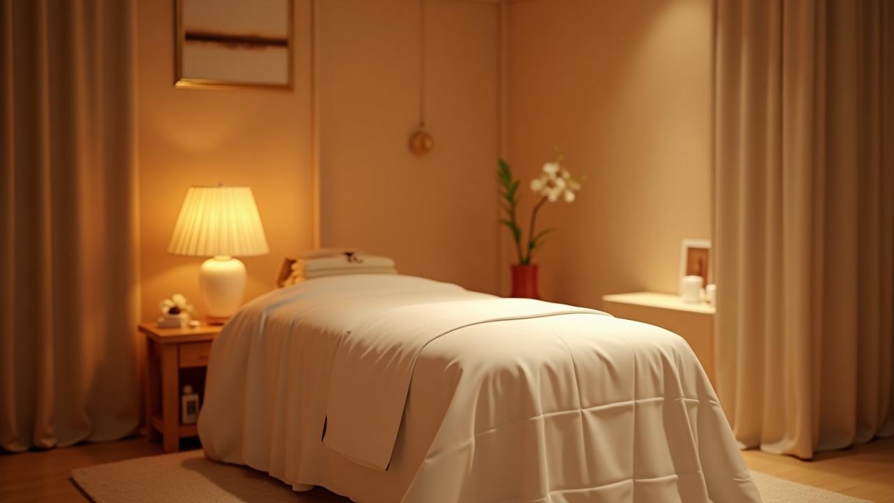 Bilik rawatan muka dan urutan yang terang dan menenangkan