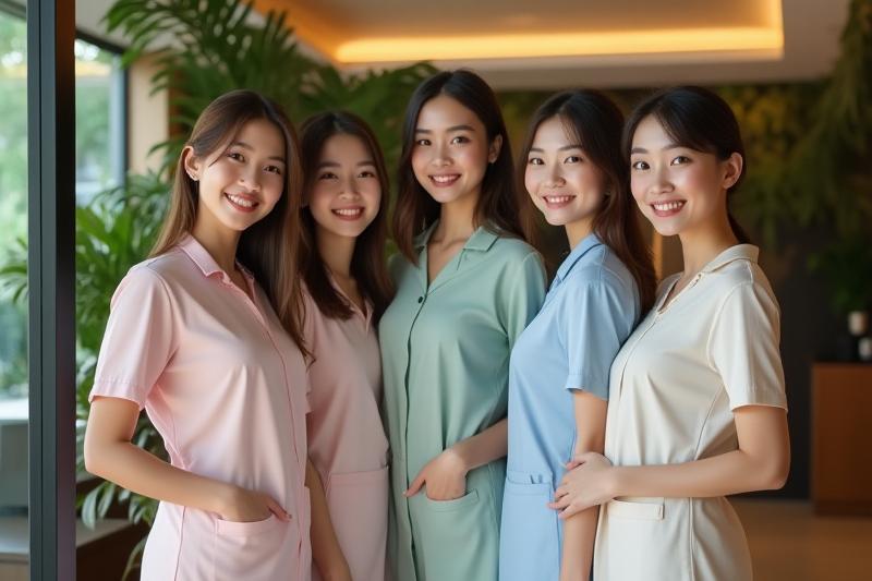 Pasukan Pulau Jelita yang mesra menyambut tetamu di pintu masuk salon di Langkawi.